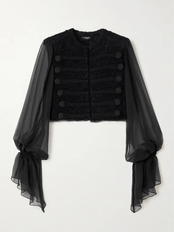Balmain Tweed and Silk-chiffon Jacket