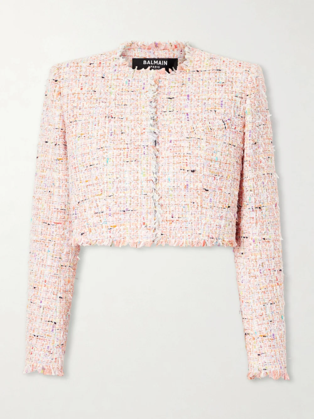 Balmain Tweed Cropped Jacket in baby pink