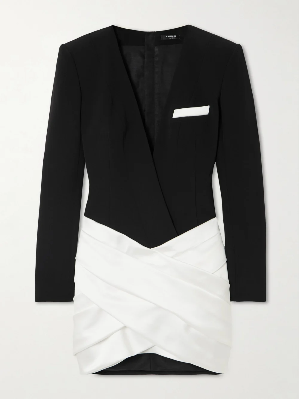 Balmain Two-tone Asymmetric Crepe and Pleated Satin Mini Dress in black