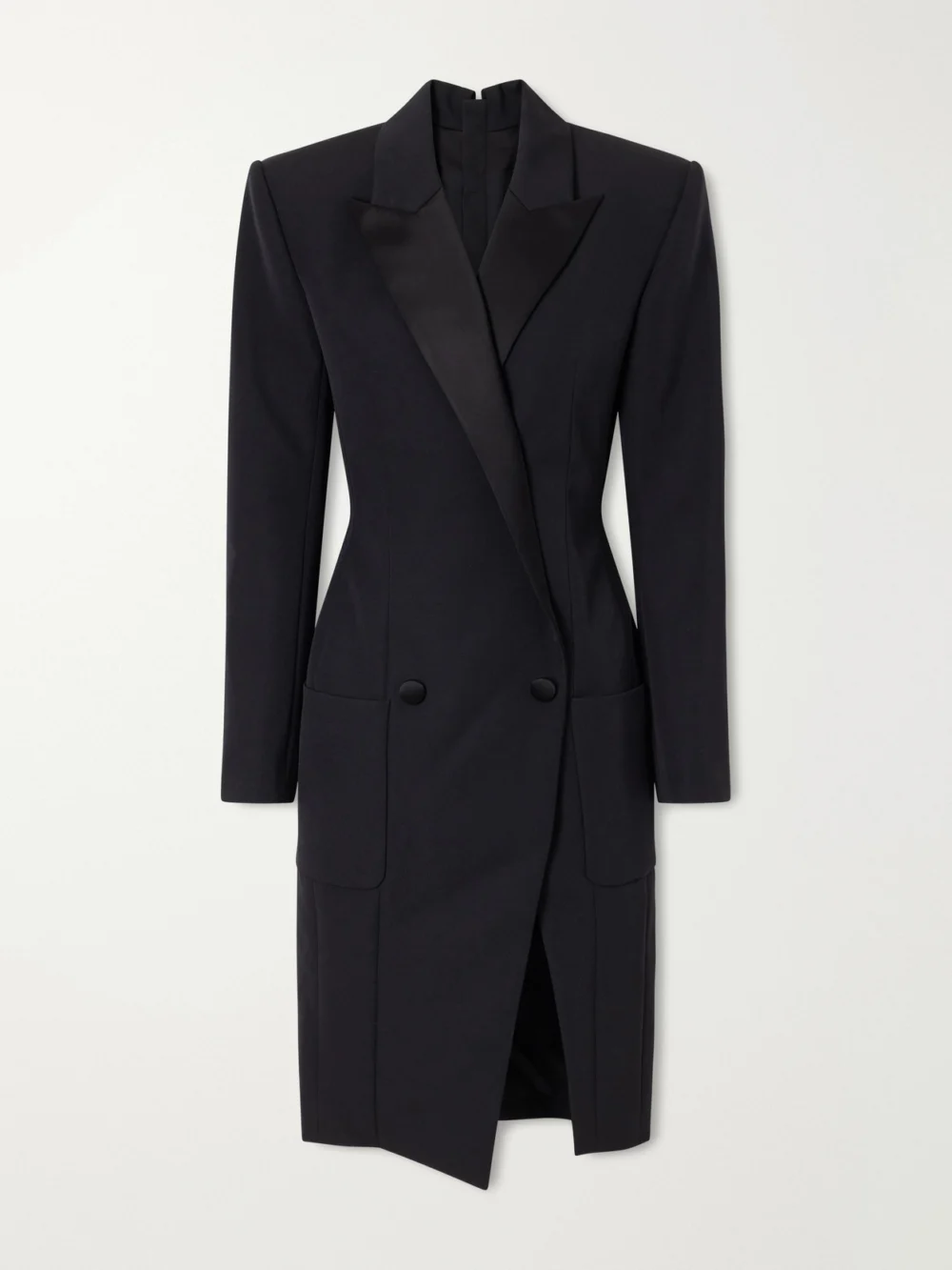 Balmain Wool Grain De Poudre Midi Dress in black