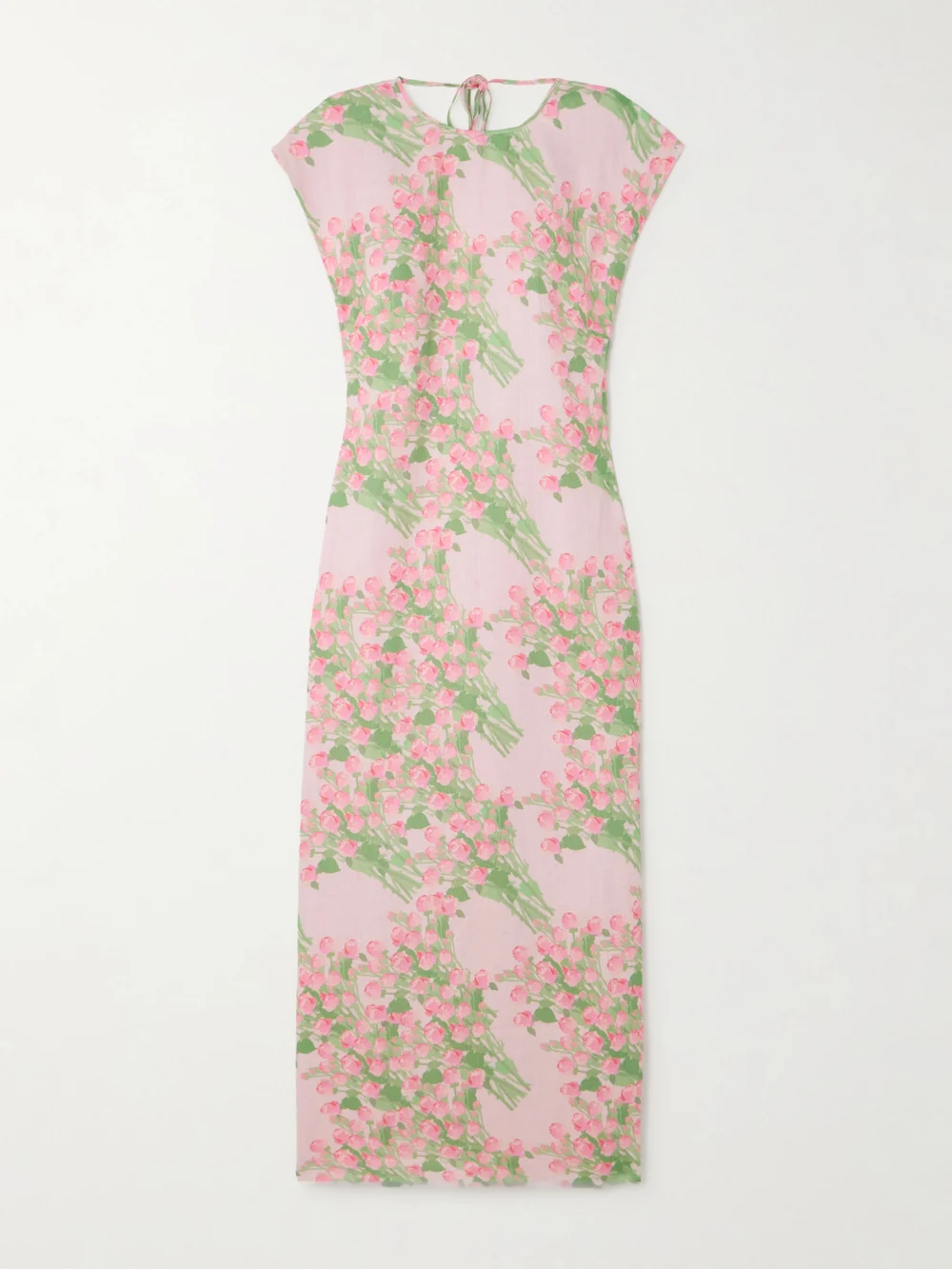 Bernadette Anne Open-back Floral-print Linen Midi Dress in pink
