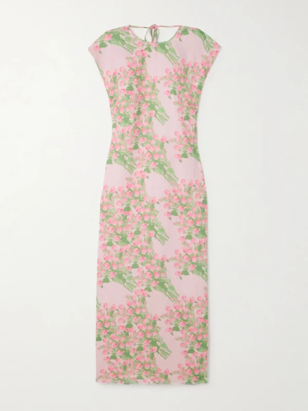Bernadette Anne Open-back Floral-print Linen Midi Dress