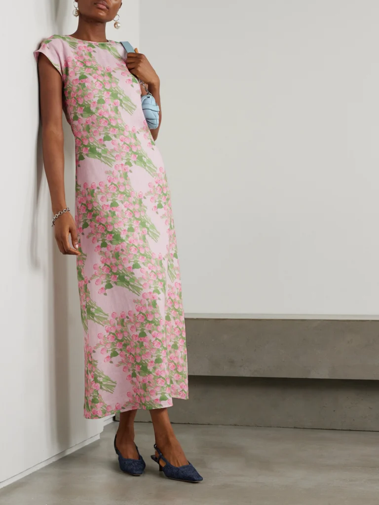 Bernadette Anne Open-back Floral-print Linen Midi Dress