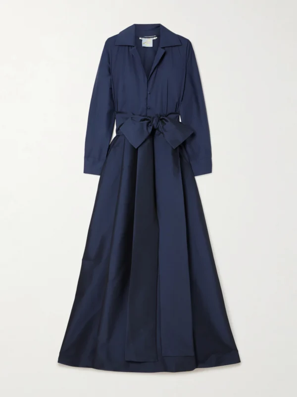 Bernadette Beatrice Belted Satin and Taffeta Gown