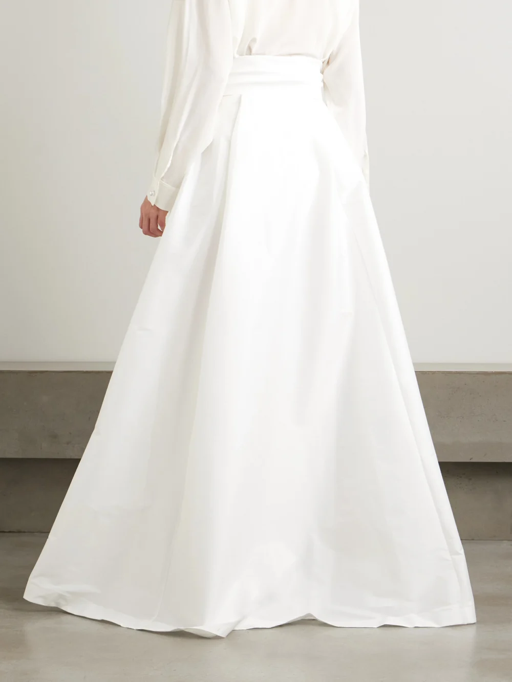 Back view of the Bernadette Beatrice Bow-detailed Taffeta Maxi Skirt