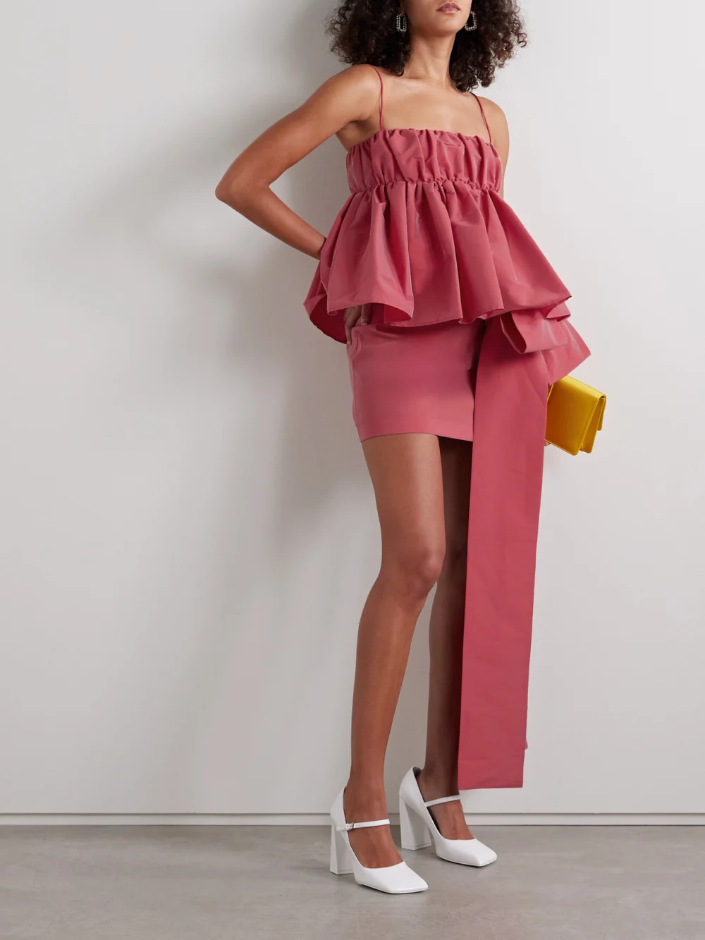 Bernadette Bernard Bow-detailed Taffeta Mini Skirt, worn by a model