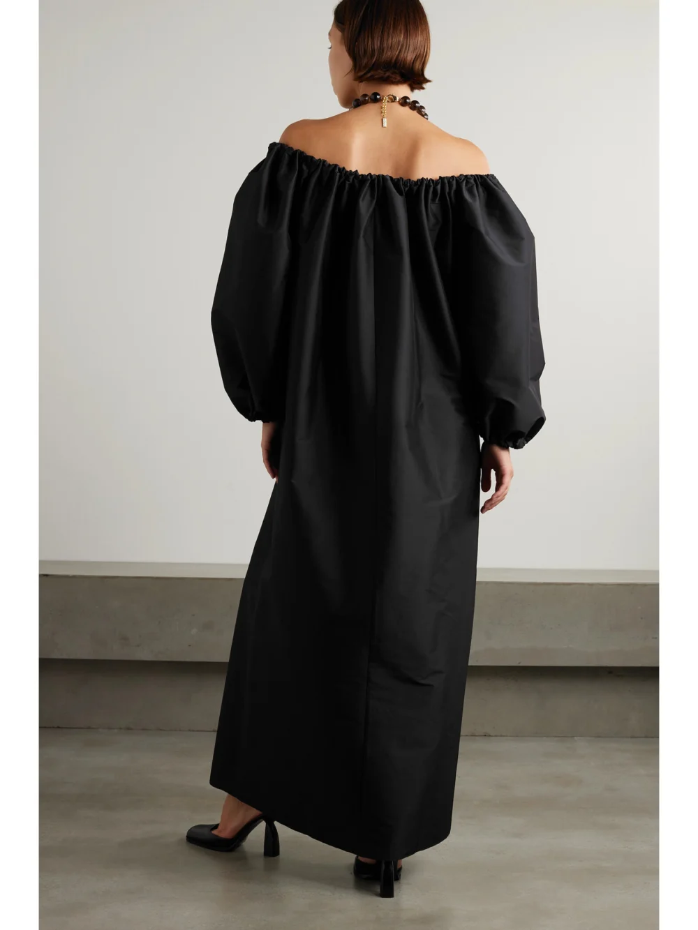 Back view of the Bernadette Bobby Gathered Taffeta Maxi Dress