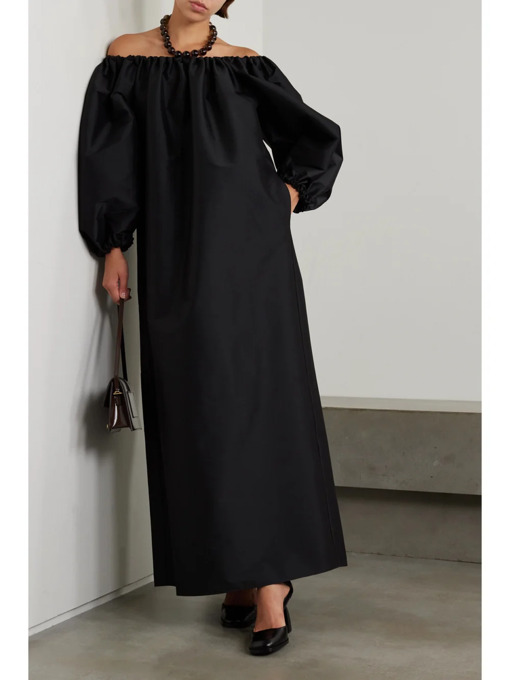 Bernadette Bobby Gathered Taffeta Maxi Dress, worn by a model