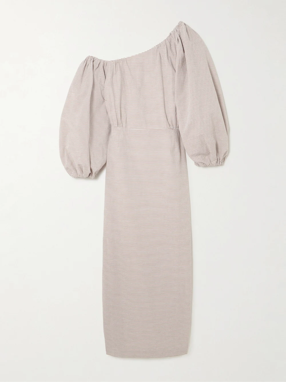 Bernadette Cara Off-the-shoulder Gathered Striped Cotton-seersucker Midi Dress in brown