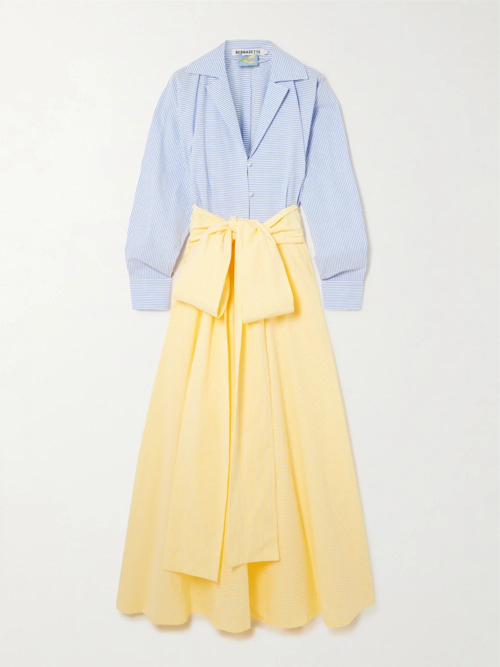 Bernadette Clarence Belted Striped Cotton-seersucker Maxi Shirt Dress in yellow