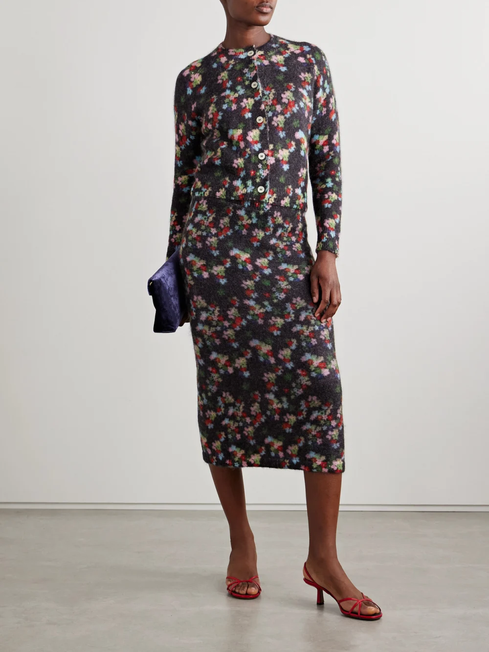 Bernadette Edouard Floral-print Mohair-blend Midi Skirt, worn by a model