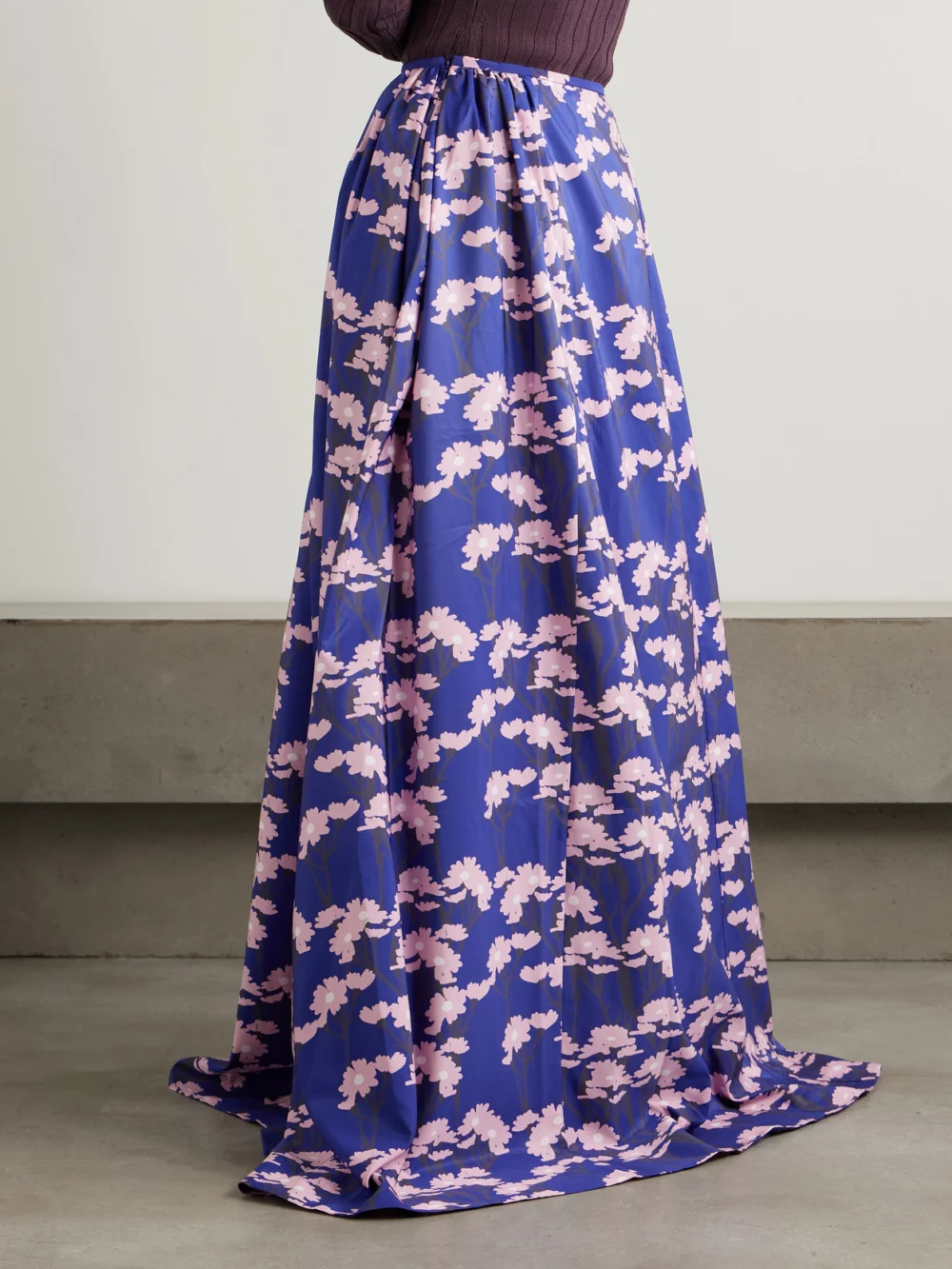 Back view of the Bernadette Elle Floral-print Taffeta Maxi Skirt