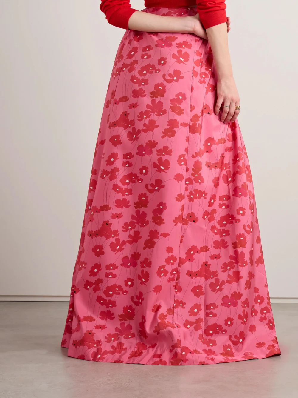 Back view of the Bernadette Elle Floral-print Taffeta Maxi Skirt