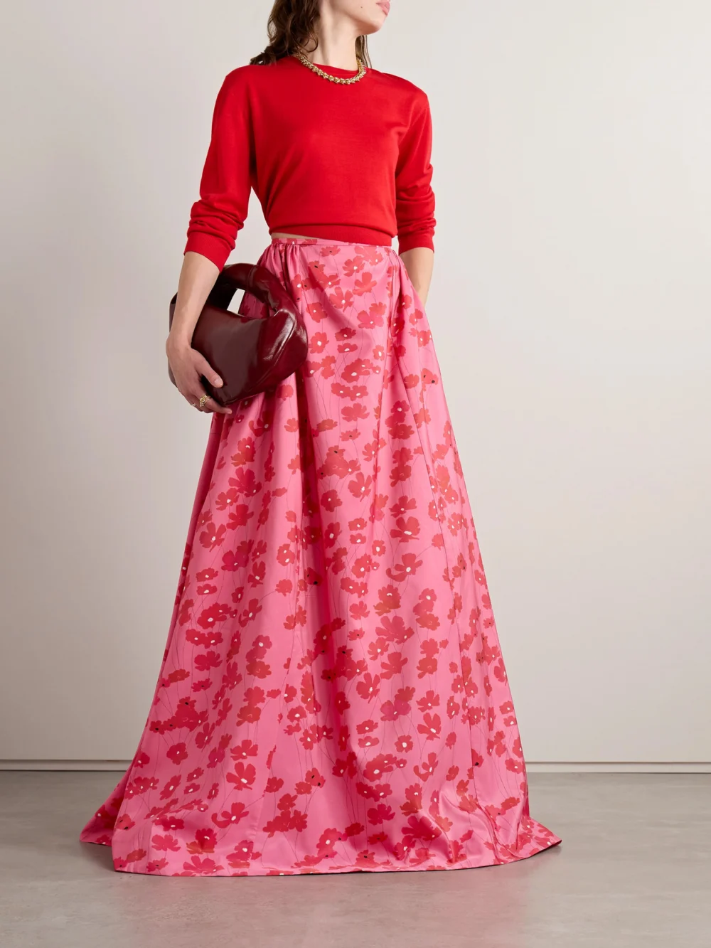 Bernadette Elle Floral-print Taffeta Maxi Skirt, worn by a model