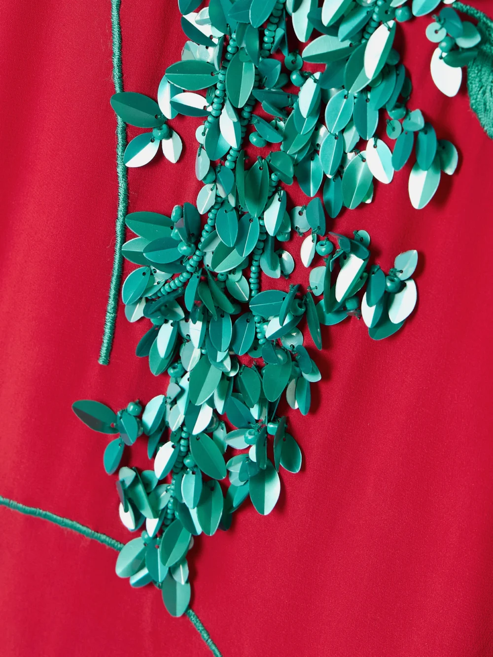 Close-up detail of the Bernadette Harry Embellished Embroidered Silk Crepe De Chine Midi Dress