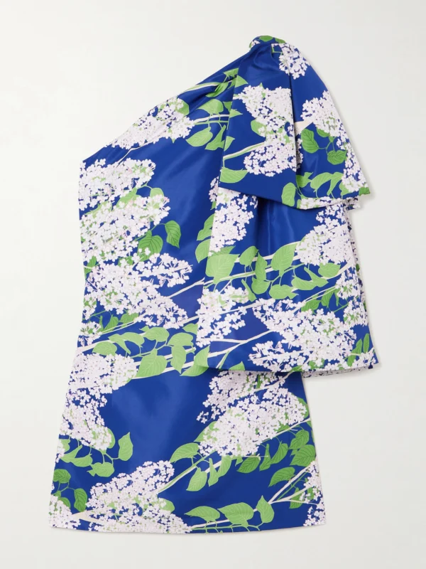 Bernadette Josselin One-shoulder Bow-embellished Floral-print Taffeta Mini Dress