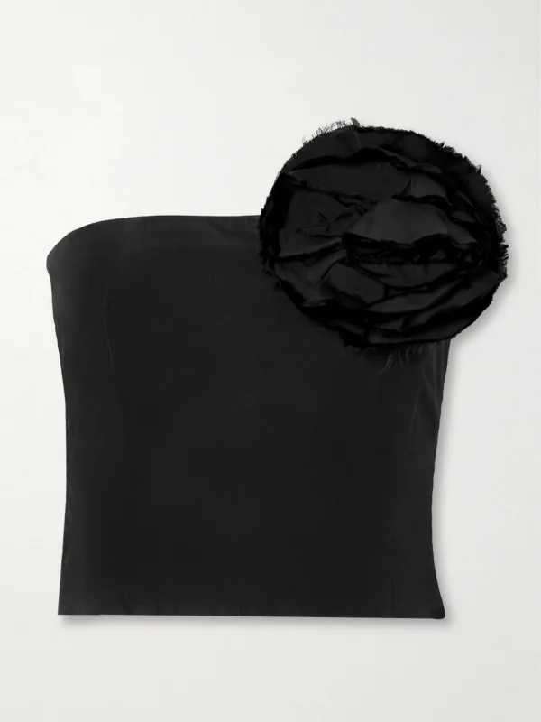 Bernadette Lena Cropped Appliquéd Taffeta Bustier Top