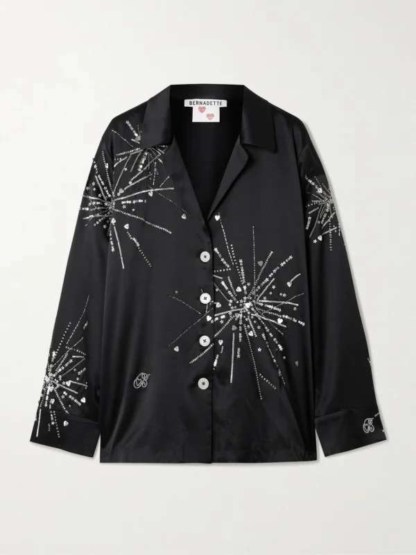 Bernadette Louis Sequin-embellished Silk-blend Satin Pajama Shirt