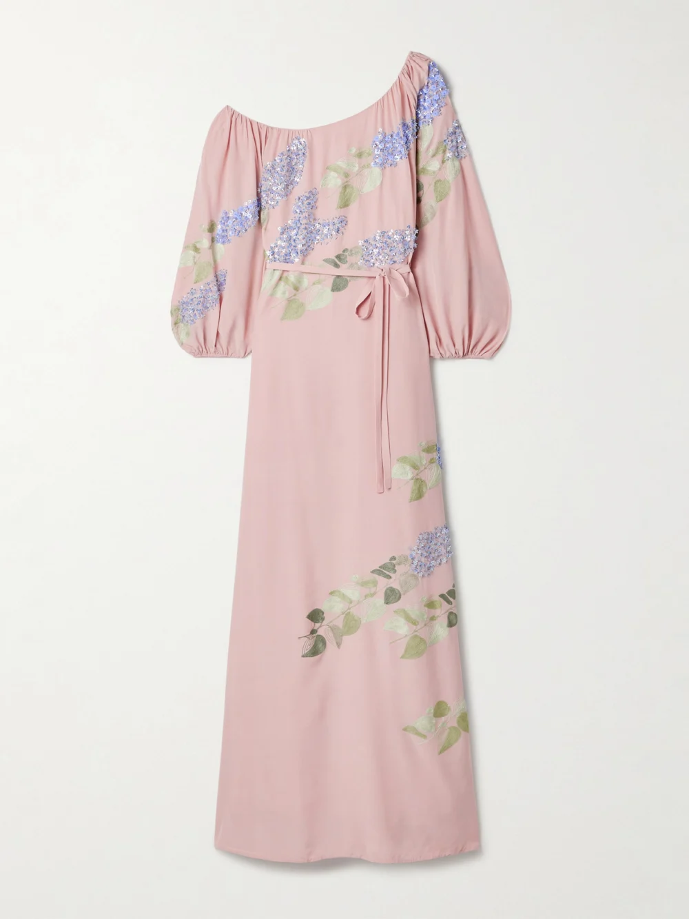 Bernadette Nathalie Off-the-shoulder Embellished Silk Crepe De Chine Gown in blush