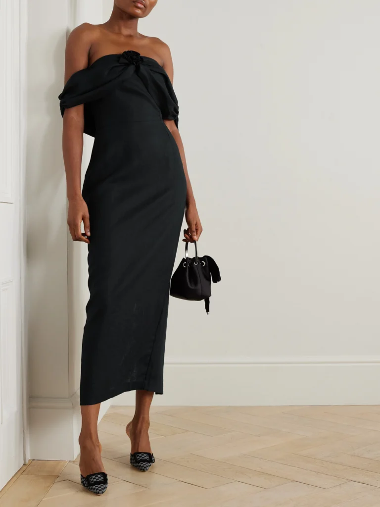 Bernadette Serena Off-the-shoulder Appliquéd Linen Maxi Dress
