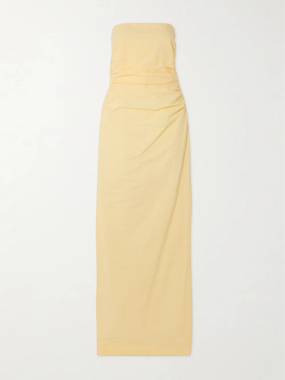 Bernadette Vera Strapless Ruched Striped Cotton-seersucker Maxi Dress in yellow