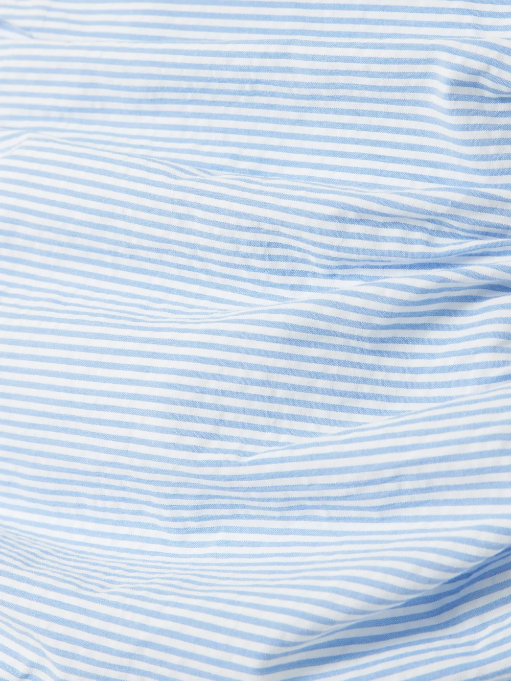 Close-up detail of the Bernadette Vera Strapless Ruched Striped Cotton-seersucker Mini Dress