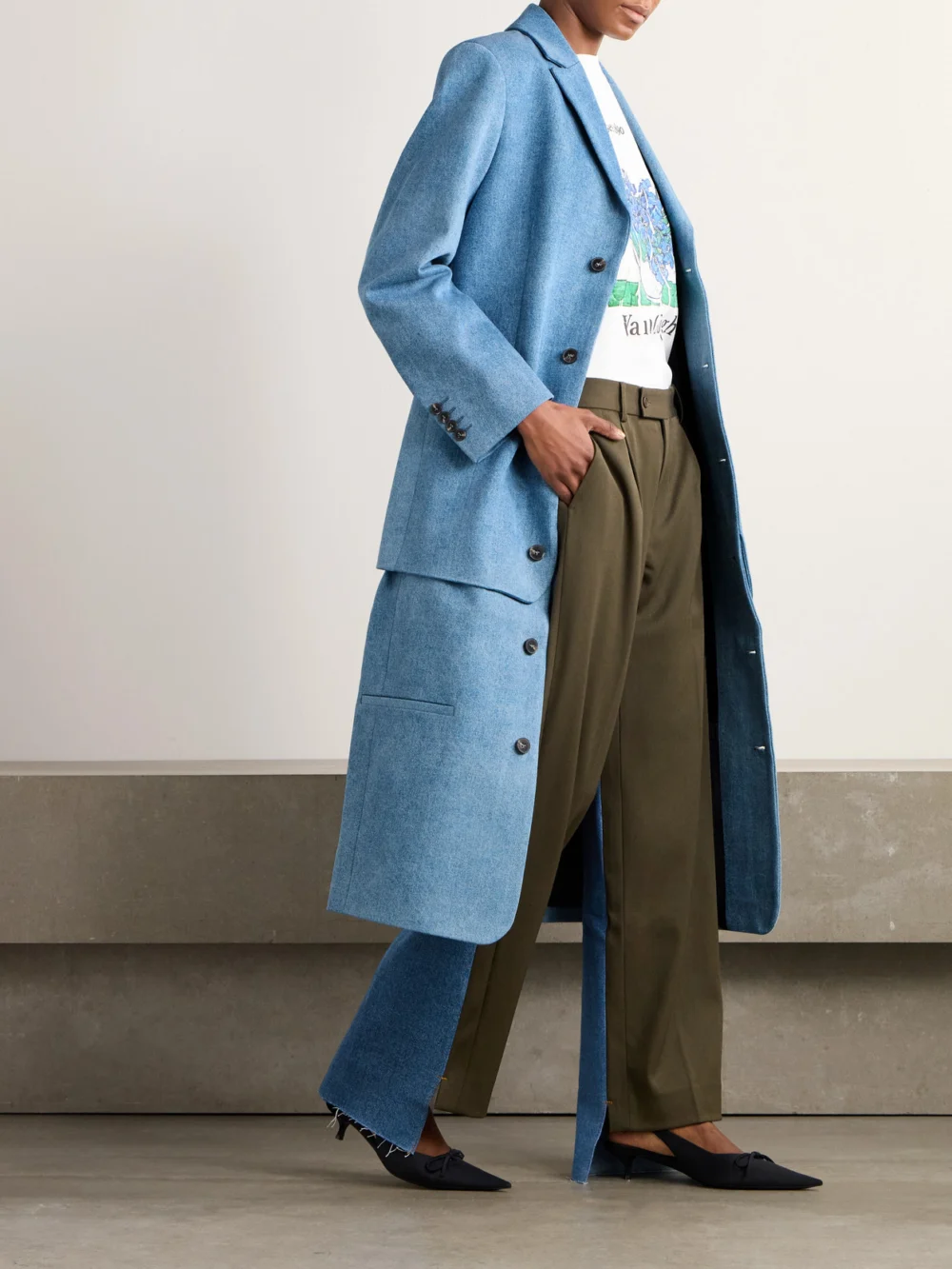 Bettter Atlas Layered Denim Coat, worn by a model