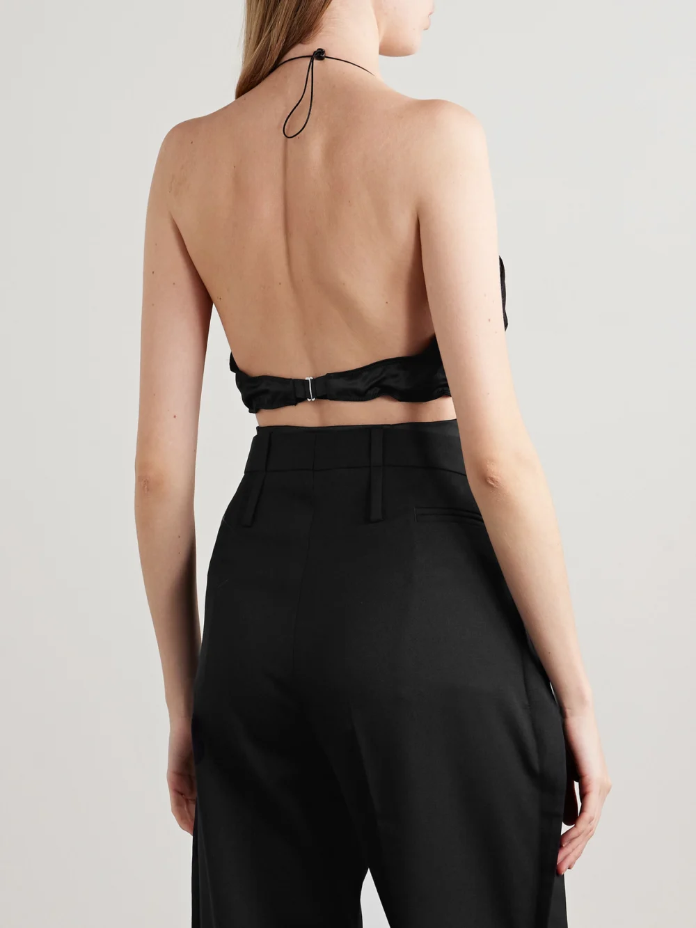 Back view of the Bettter Capote Cutout Wool-blend and Satin Halterneck Top