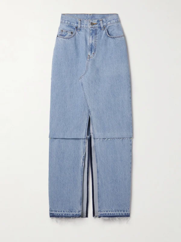 Bettter Convertible Frayed Denim Maxi Skirt