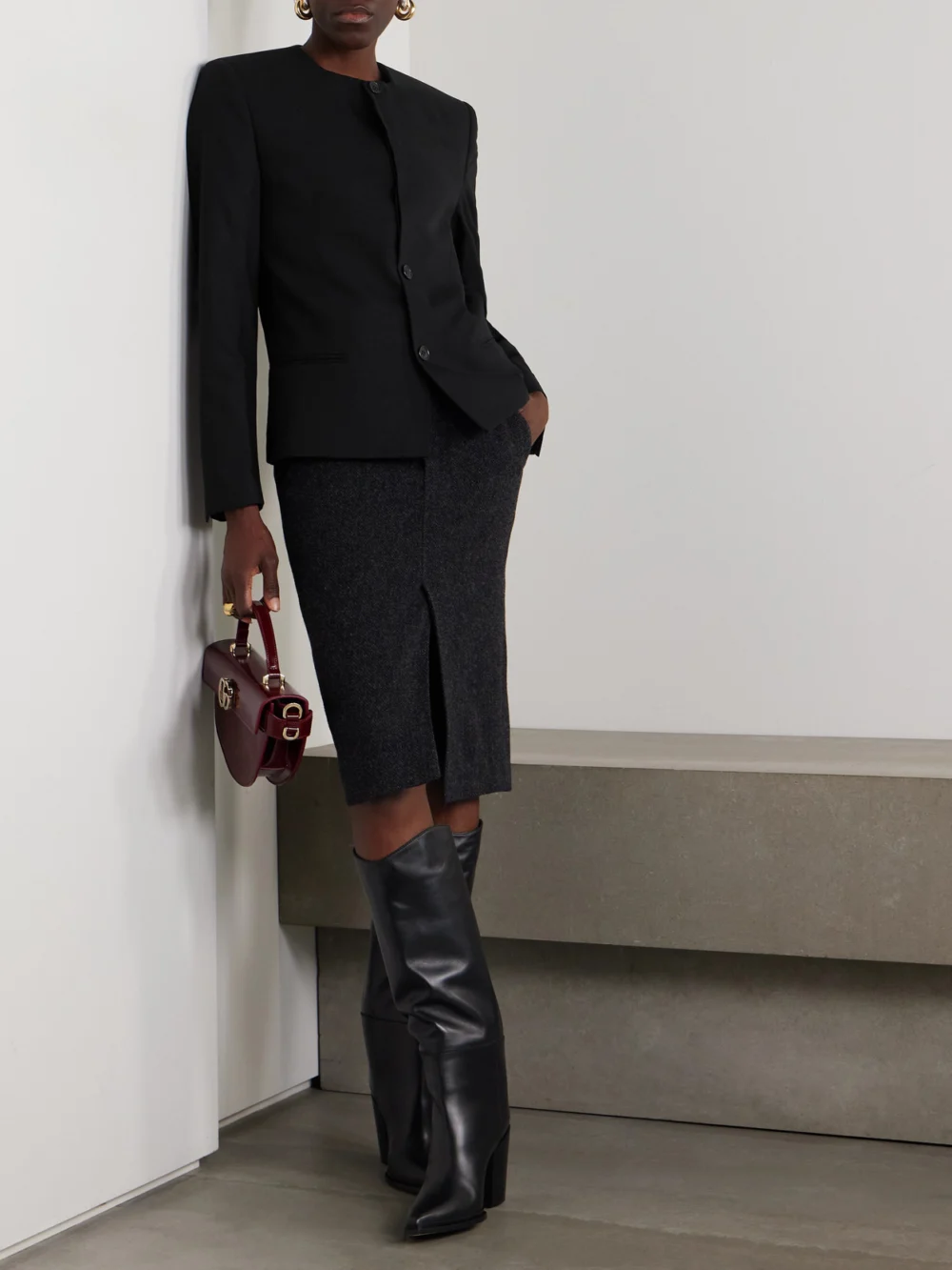 Bettter Cropped Grain De Poudre Wool Blazer, worn by a model