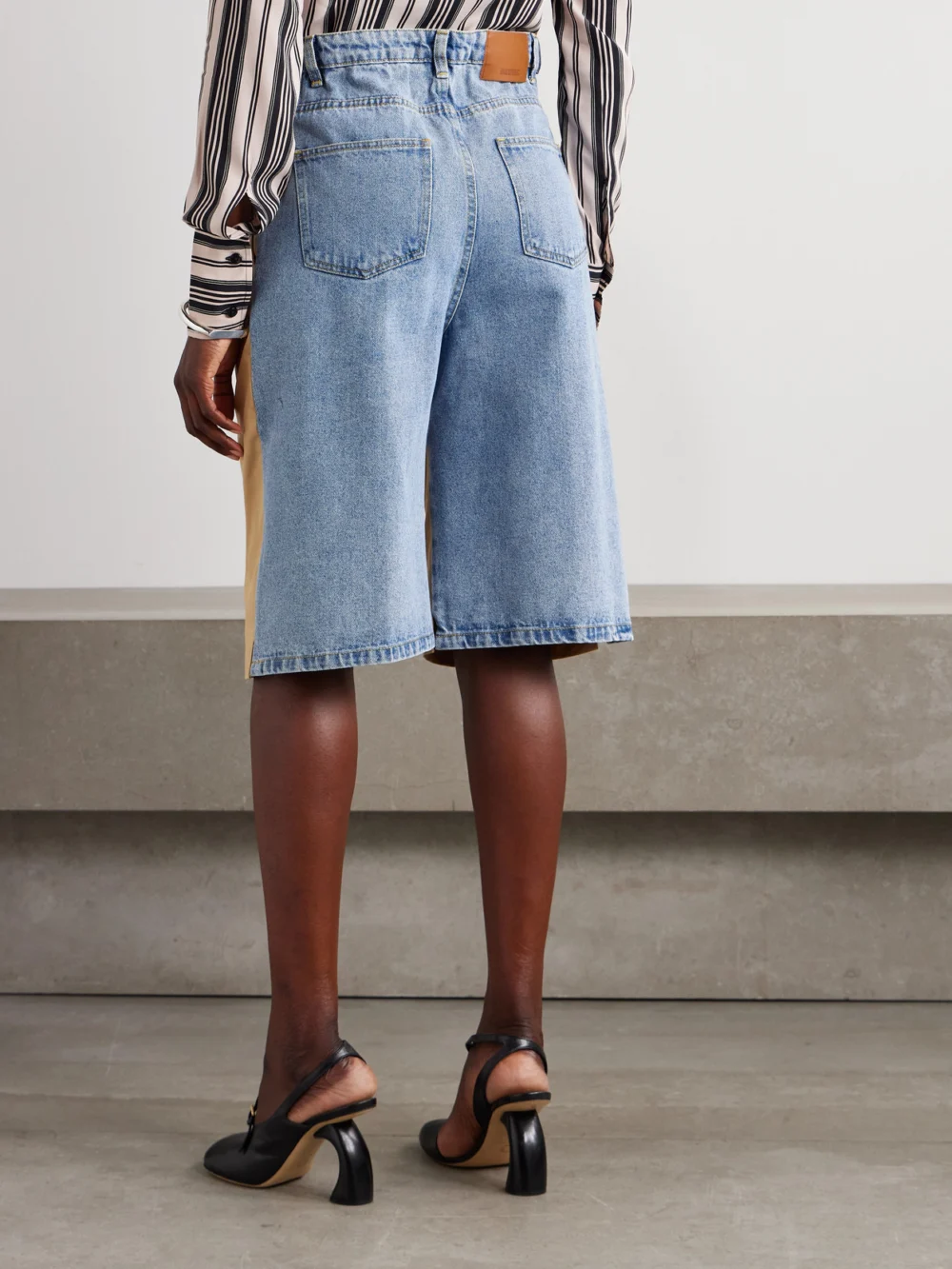 Back view of the Bettter Denibermuda Pleated Cotton-gabardine and Denim Shorts