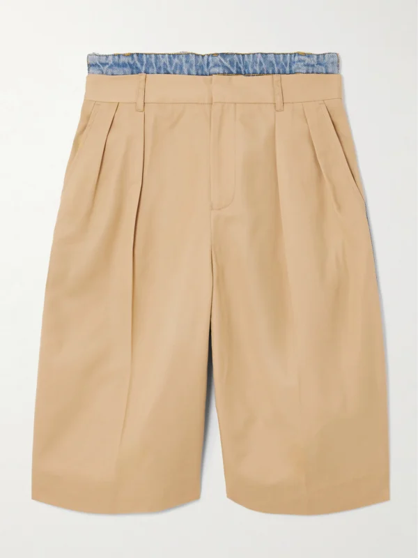 Bettter Denibermuda Pleated Cotton-gabardine and Denim Shorts