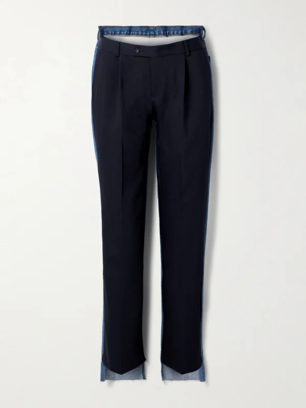 Bettter Denitrouser Paneled Pleated Wool-blend and Denim Pants