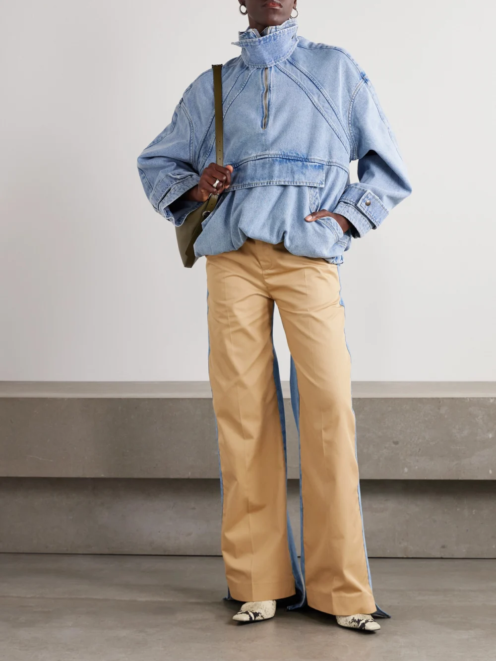 Bettter Denitrouser Pleated Cotton-twill and Denim Straight-leg Pants, worn by a model