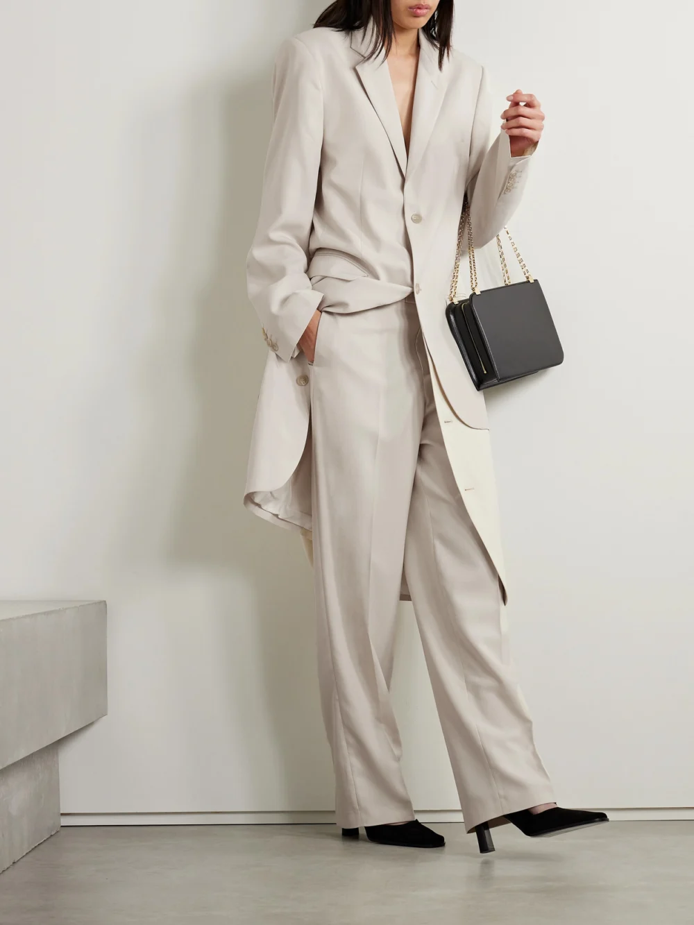 Bettter Grain De Poudre Wool-blend Straight-leg Pants, worn by a model