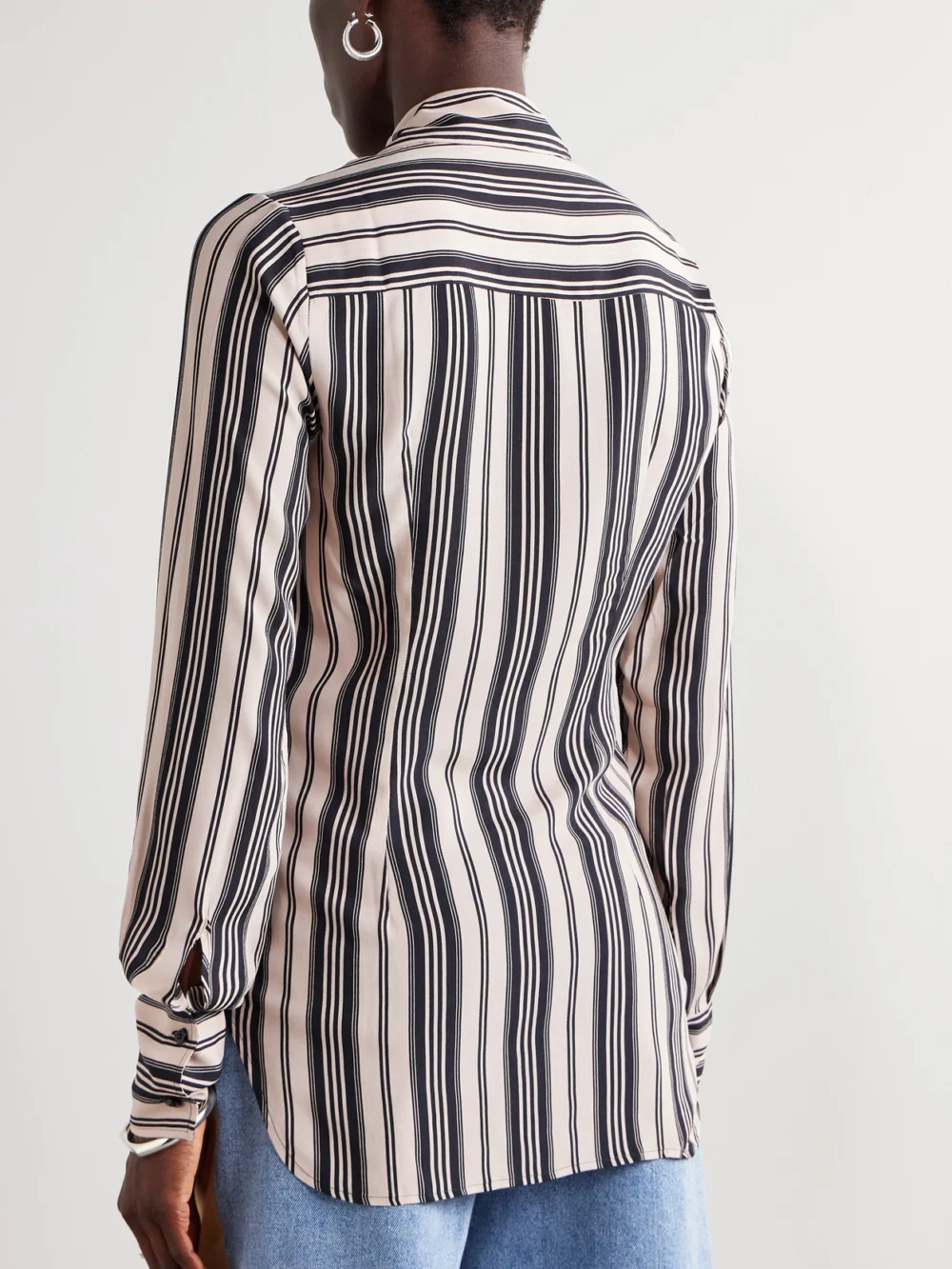 Back view of the Bettter Rowan Striped Crepe Shirt