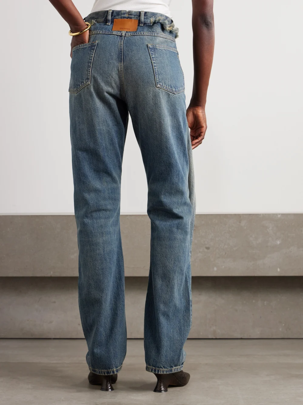 Back view of the Bettter Wrap-effect Frayed Mid-rise Straight-leg Jeans