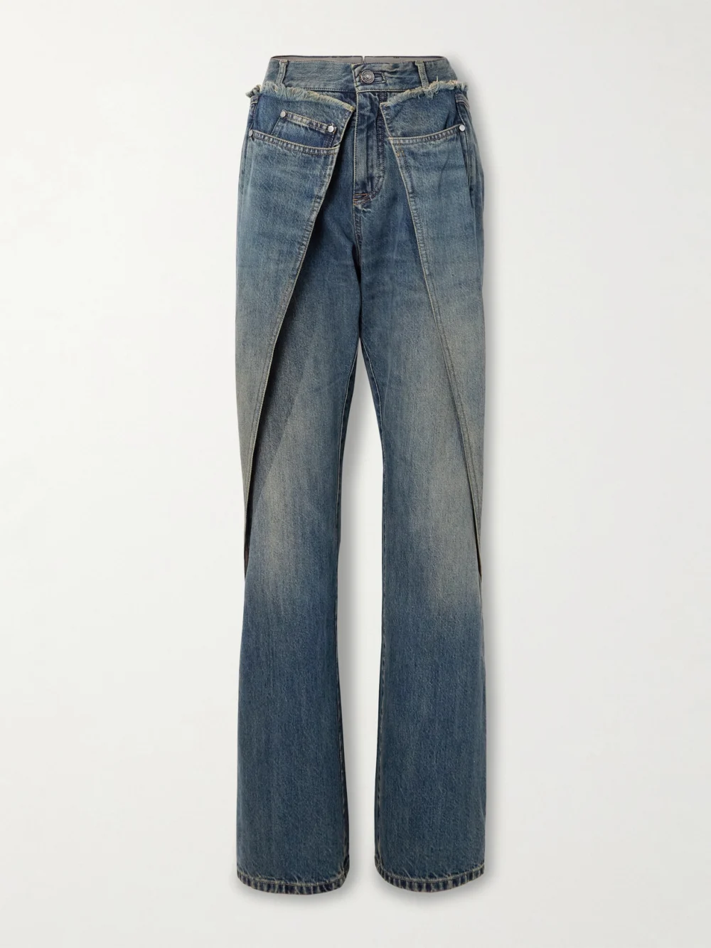 Bettter Wrap-effect Frayed Mid-rise Straight-leg Jeans in dark denim