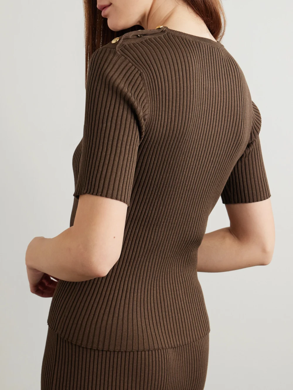Back view of the BLAZÉ Milano Alegria Ribbed Silk and Cotton-blend T-shirt