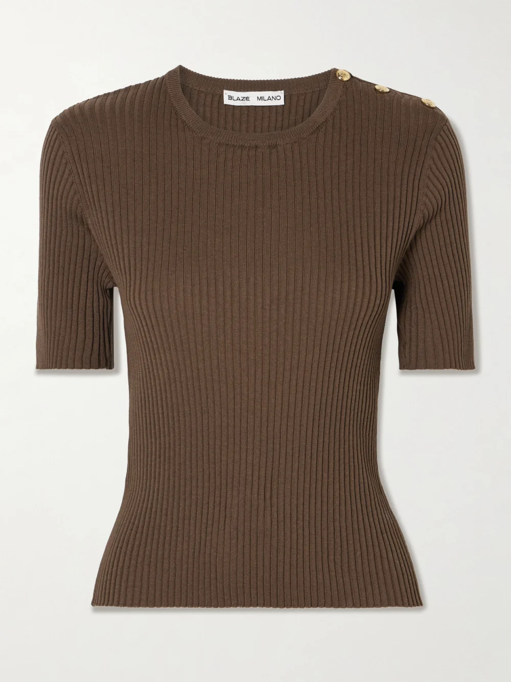 BLAZÉ Milano Alegria Ribbed Silk and Cotton-blend T-shirt in brown