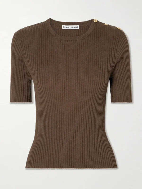 BLAZÉ Milano Alegria Ribbed Silk and Cotton-blend T-shirt