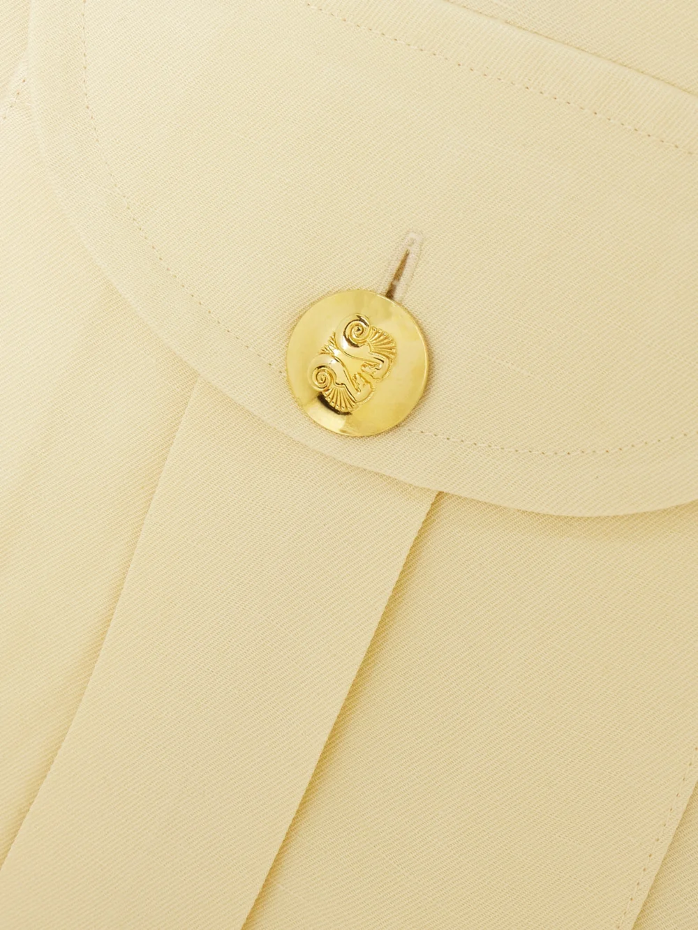 Close-up detail of the BLAZÉ Milano Appaloosa Linen and Silk-blend Twill Midi Skirt