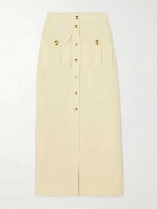 BLAZÉ Milano Appaloosa Linen and Silk-blend Twill Midi Skirt