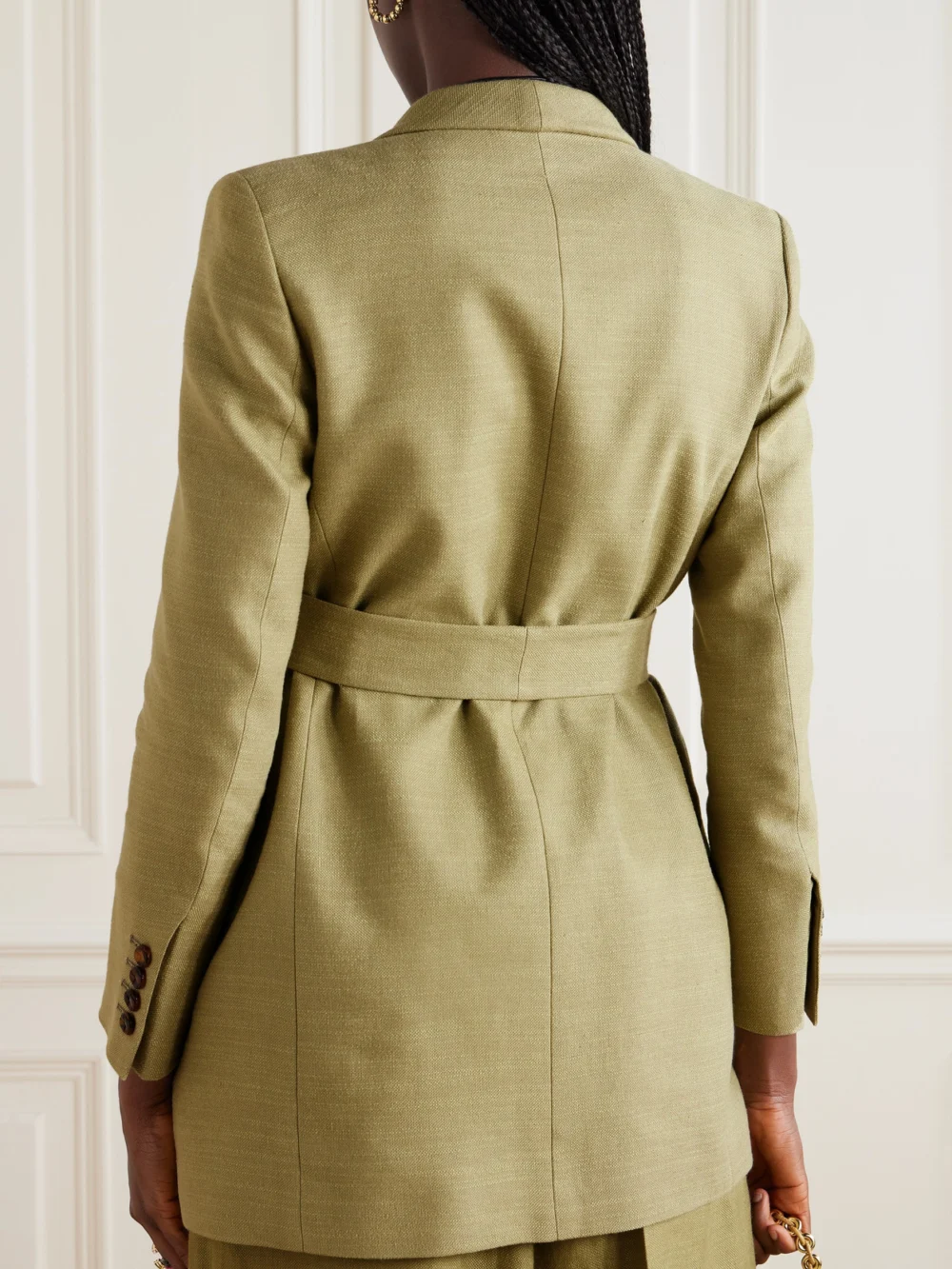 Back view of the BLAZÉ Milano Belted Linen and Silk-blend Blazer