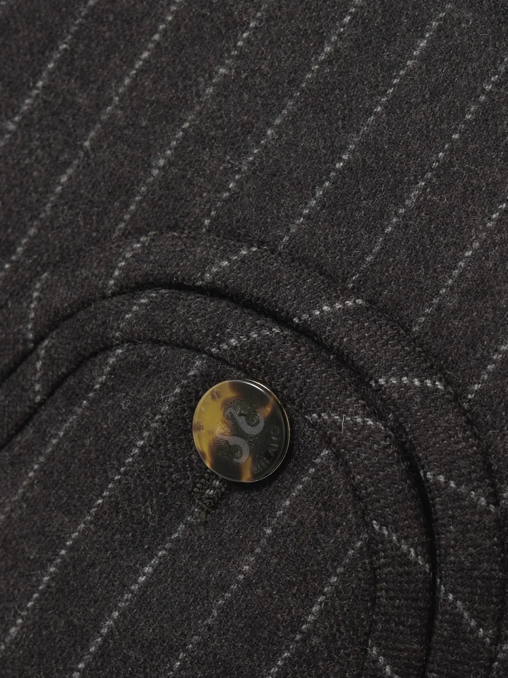 Close-up detail of the BLAZÉ Milano Feral Pinstriped Wool and Cashmere-blend Vest