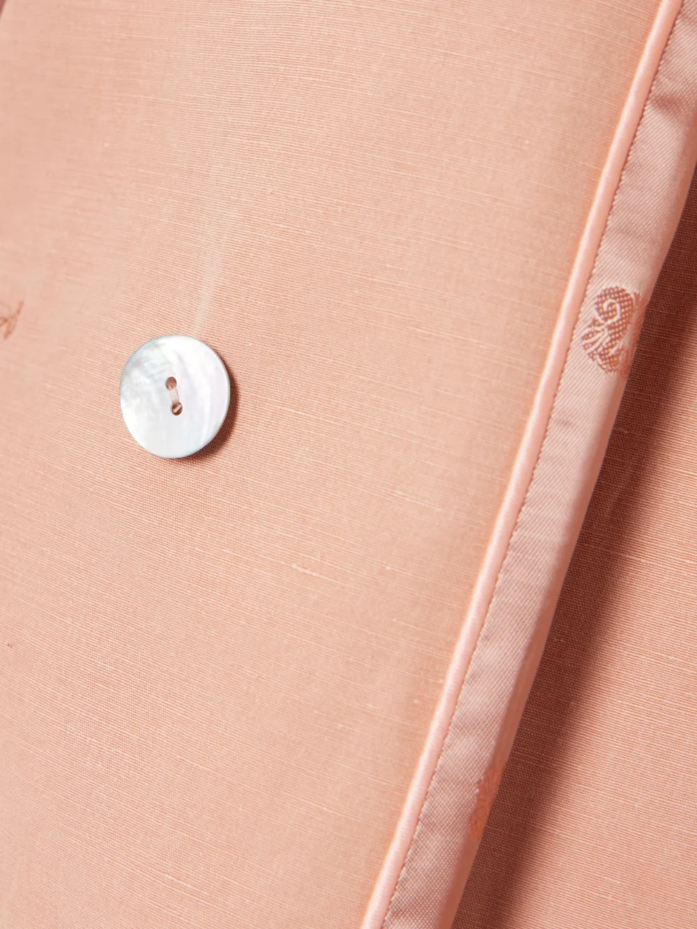 Close-up detail of the BLAZÉ Milano Flica Charmer Double-breasted Silk and Linen-blend Blazer