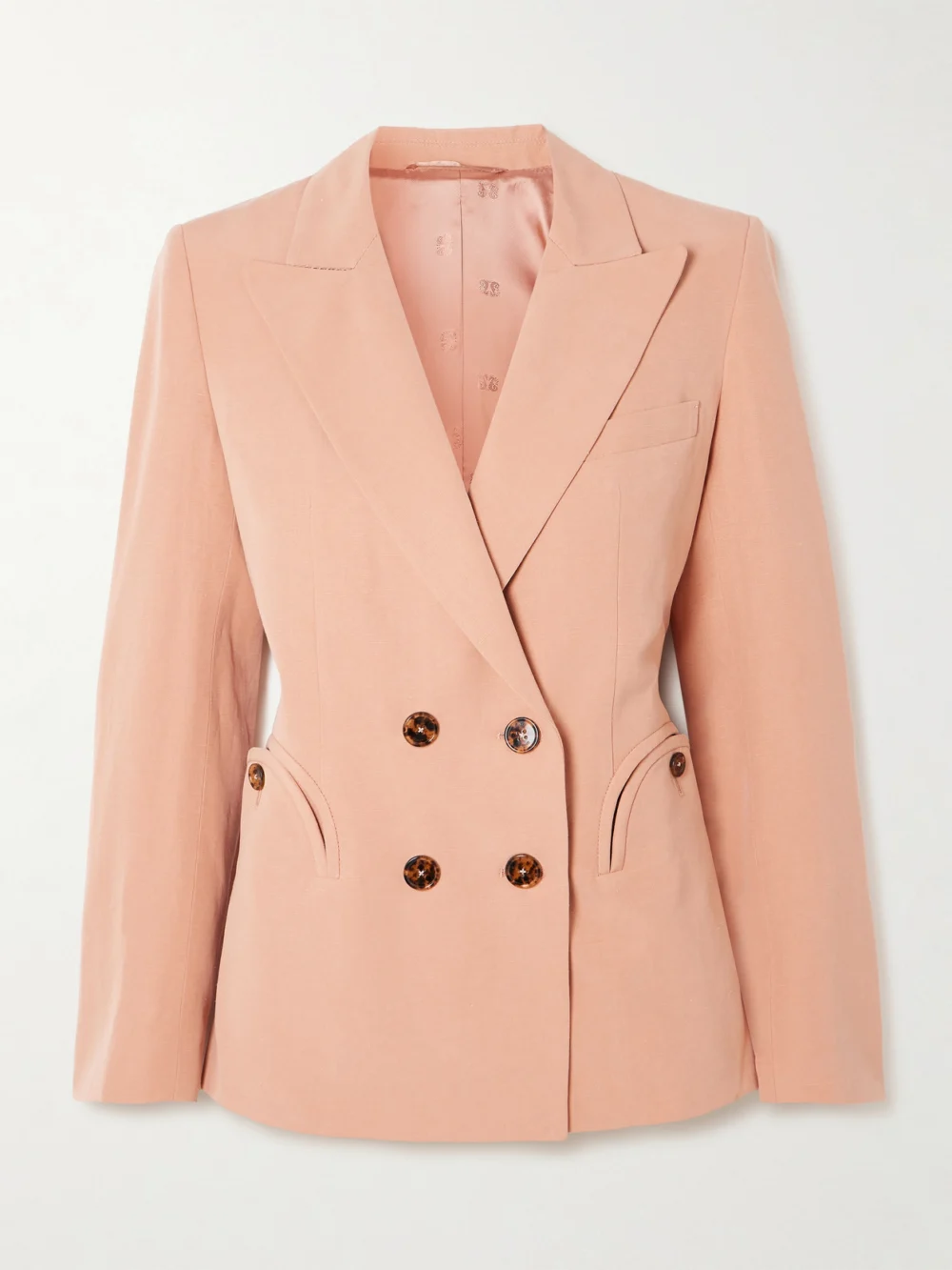 BLAZÉ Milano Flica Charmer Double-breasted Silk and Linen-blend Blazer in pink
