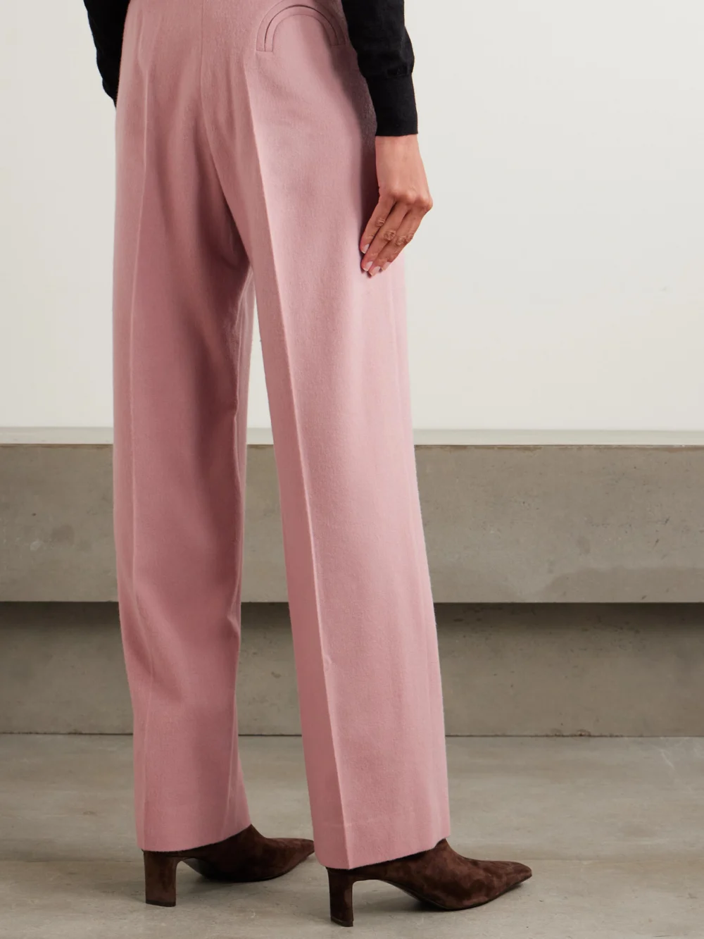 Back view of the BLAZÉ Milano Fox Pleated Wool and Cashmere-blend Tapered Pants