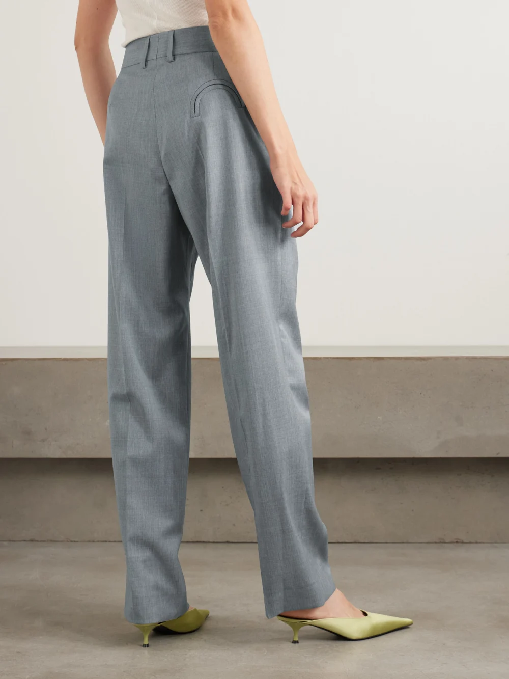 Back view of the BLAZÉ Milano Fox Pleated Wool-twill Straight-leg Pants