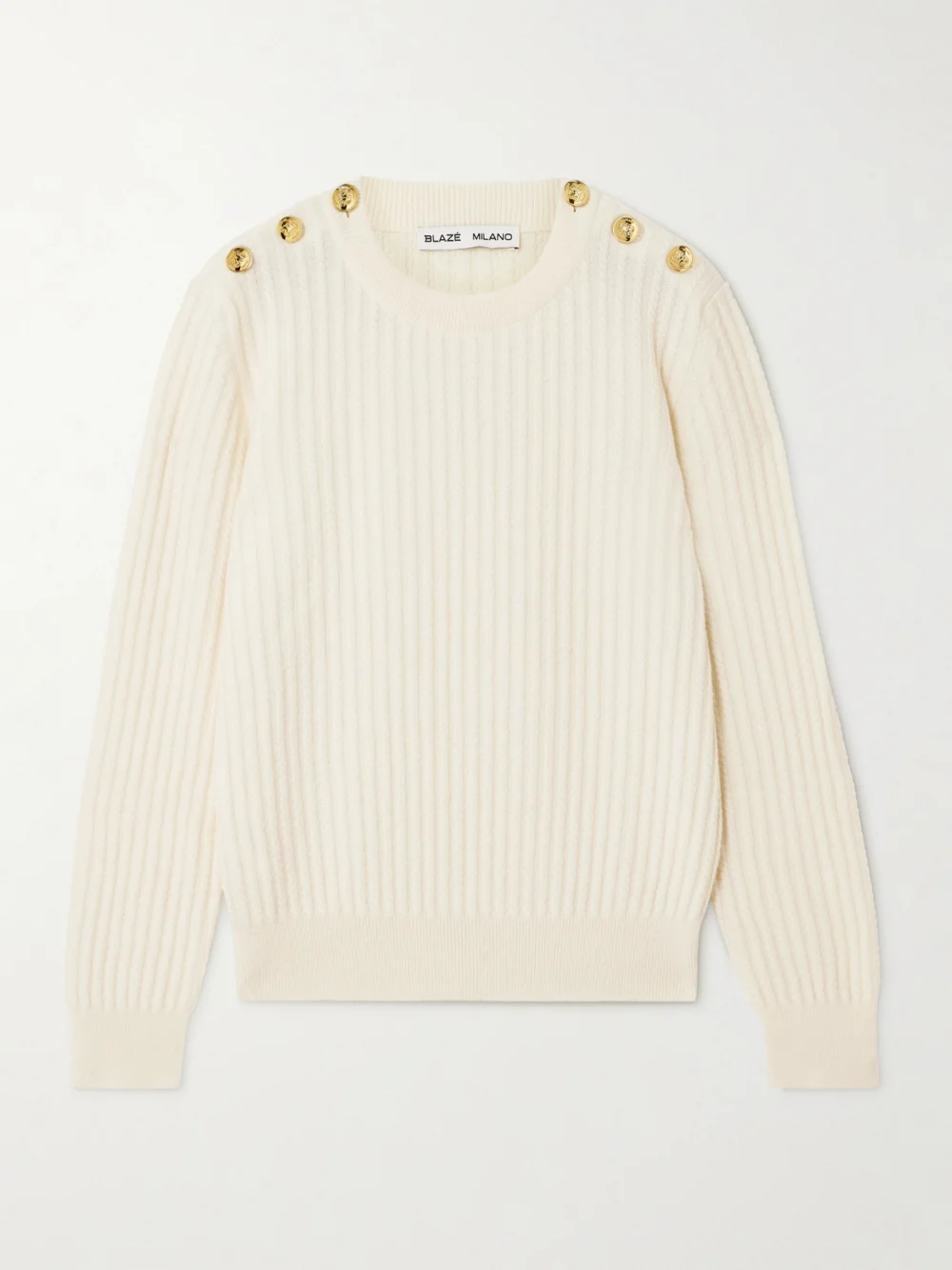 BLAZÉ Milano Highland Button-detailed Cable-knit Wool and Cashmere-blend Sweater in white